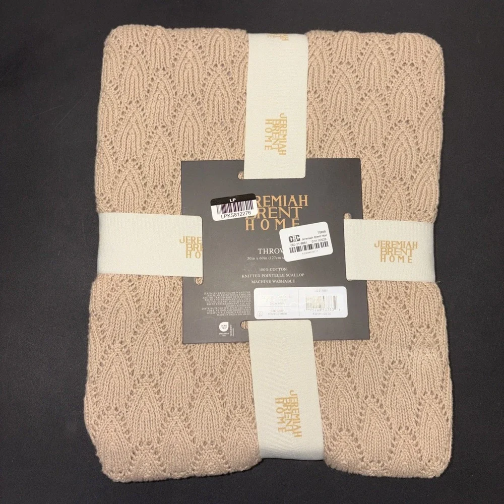 Sand Jeremiah Brent Home 100% Cotton Knitted Pointelle Scallop 50in x 60in 20753